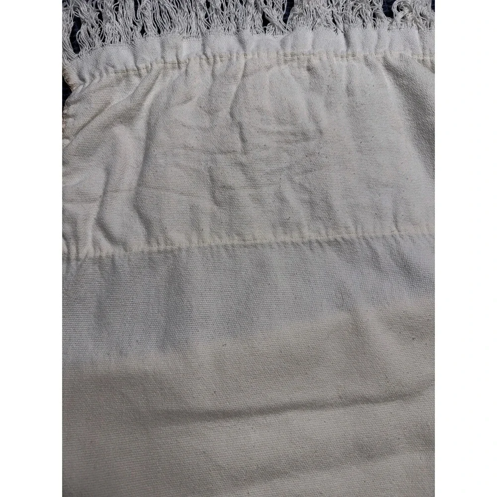 French Country Floral Table Runner Ivory Embroidered Appliqué Fringe 72x18
